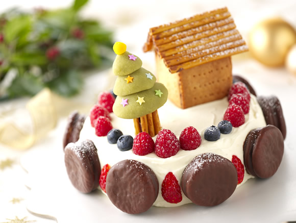 クリスマスツリーとお菓子の家のケーキ