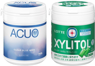 XYLITOL、ACUOボトルガムのパッケージを