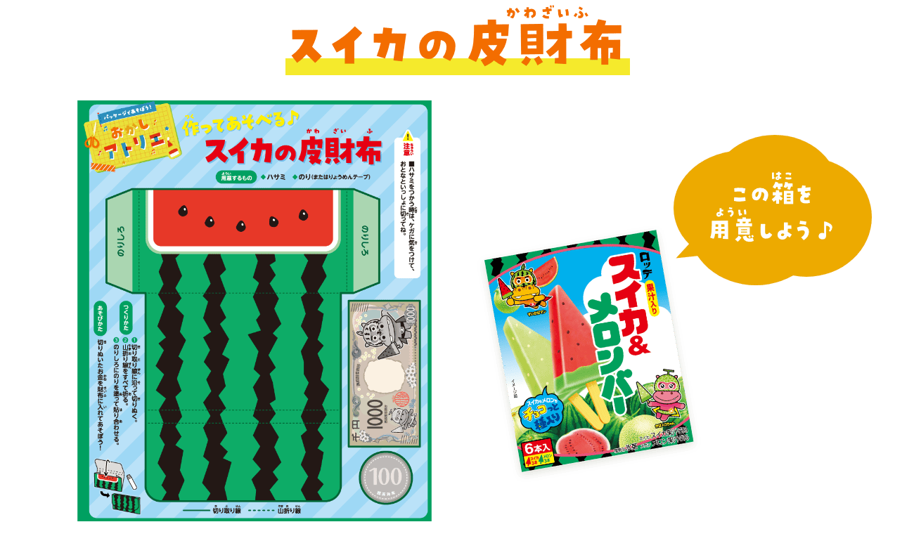 スイカの皮財布　スイカ&メロンバーの箱を用意しよう♪