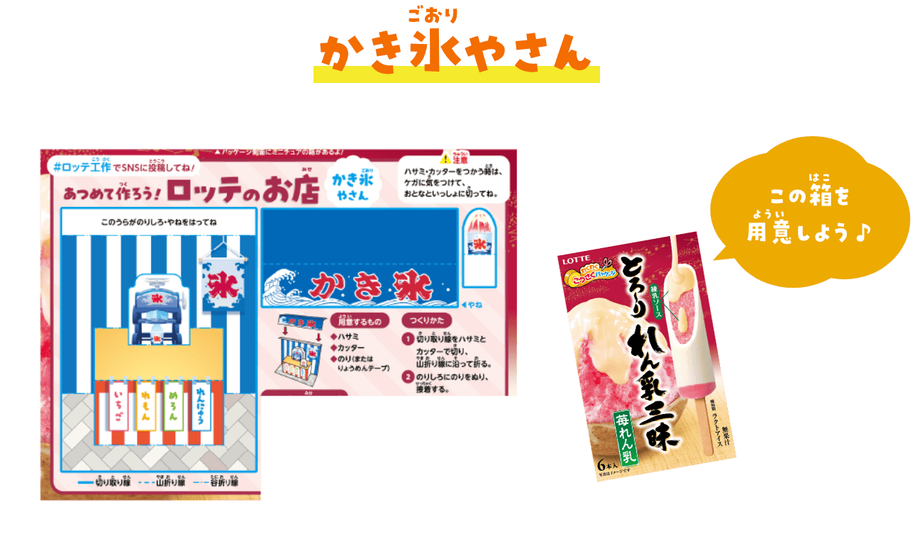 かき氷やさん　とろ〜りれん乳三昧苺れん乳の箱を用意しよう♪