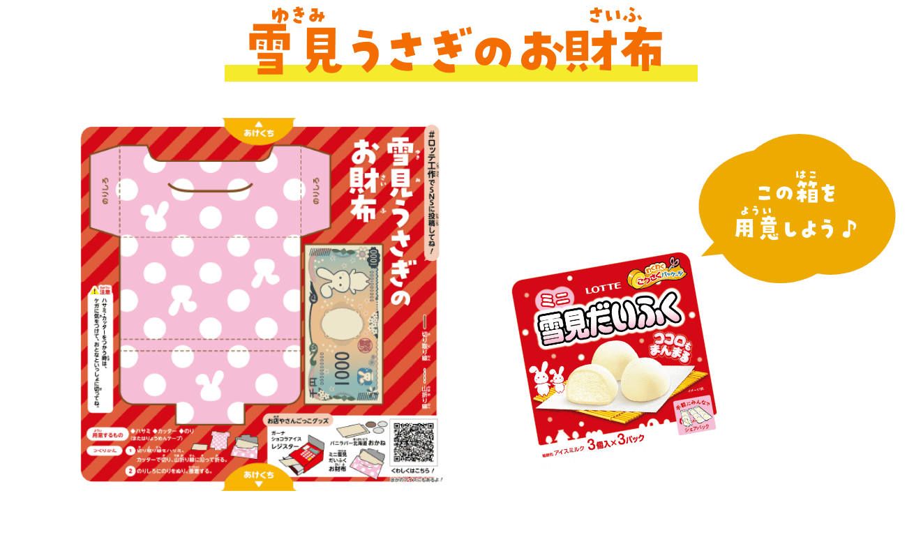 雪見うさぎのお財布　ミニ雪見だいふくの箱を用意しよう♪