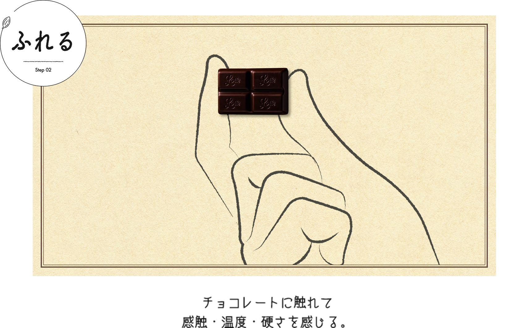 ふれる チョコレートに触れて感触・温度・硬さを感じる。