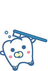 楽しそうに歯を磨くにゅう坊のイラスト