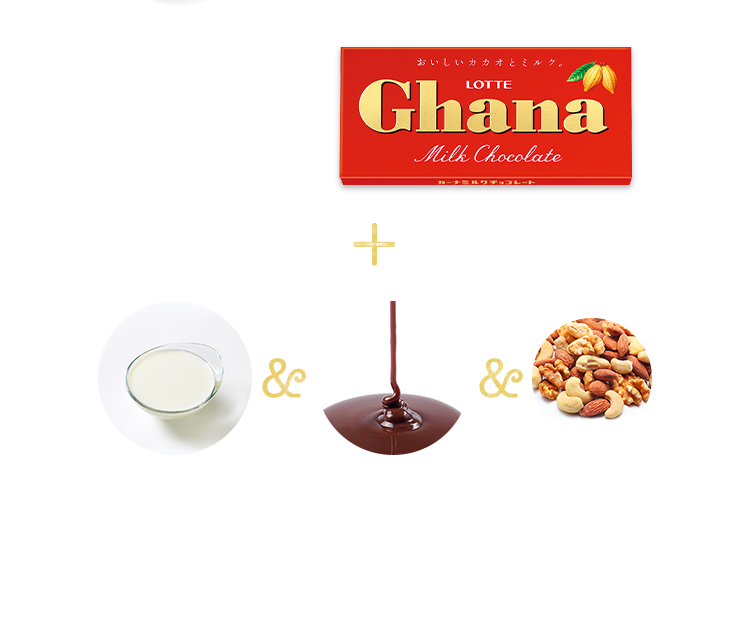 使用ガーナ ガーナミルク+生クリーム＆チョコソース＆ナッツ