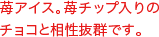 苺アイス。苺チップ入りのチョコと相性抜群です。