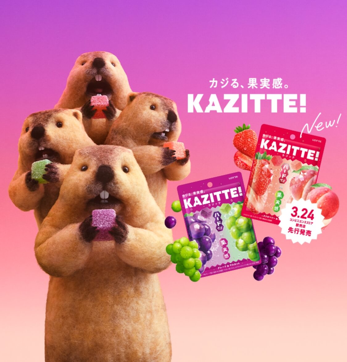 カジる、果実感。 KAZITTE！ New 3.24コンビニエンスストア駅売店先行発売